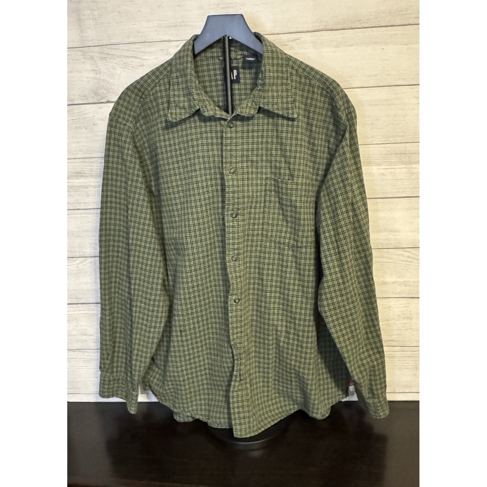 GAP Men's XL Plaid Shirt Green Blue Long Sleeve 100% Cotton